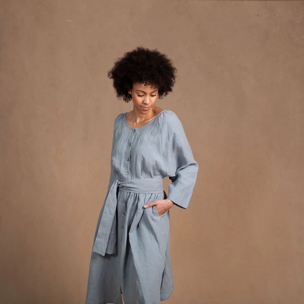 Eva Cassis Dahlia Linen Coat Dress in Dove Grey